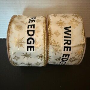 Lot of 2 NEW Holiday Wire Edged Gold Snowflakes Ribbon - 2.5"W X 8.33Yds each